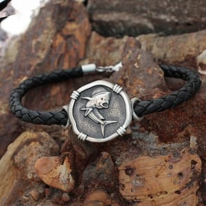 Dolphinfish Relic Medallion Leather Bracelet - Sterling Silver